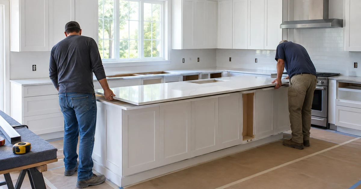 Kitchen remodel cost: a bright mid-range kitchen remodel in progress with new white shaker cabinets installed and a